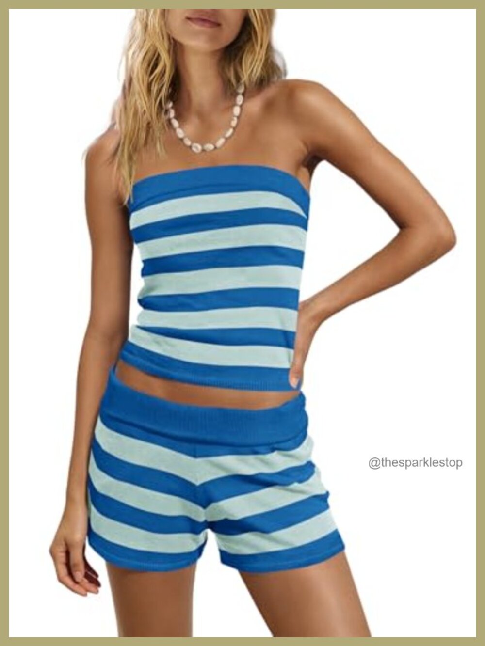 Womens Striped Tube Top Matching Short Set Summer Lounge 2 Piece